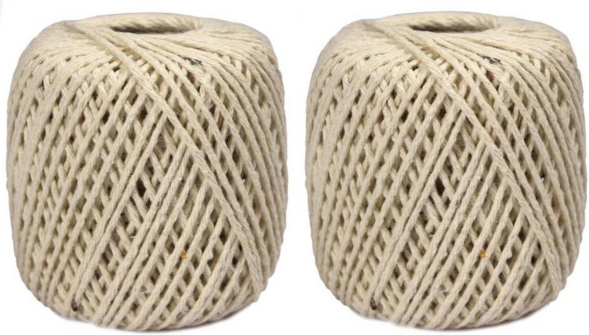 Pakket van 2x stuks bolletje huishoud/hobby/handig canvas touw van 35 meter per rol - Klussen/tuin/huis