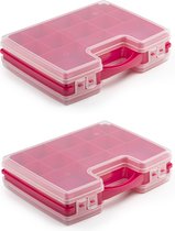 3x stuks opbergkoffertje/opbergdoos/sorteerboxen 22-vaks kunststof roze 28 x 21 x 6 cm - Sorteerdoos kleine spulletjes