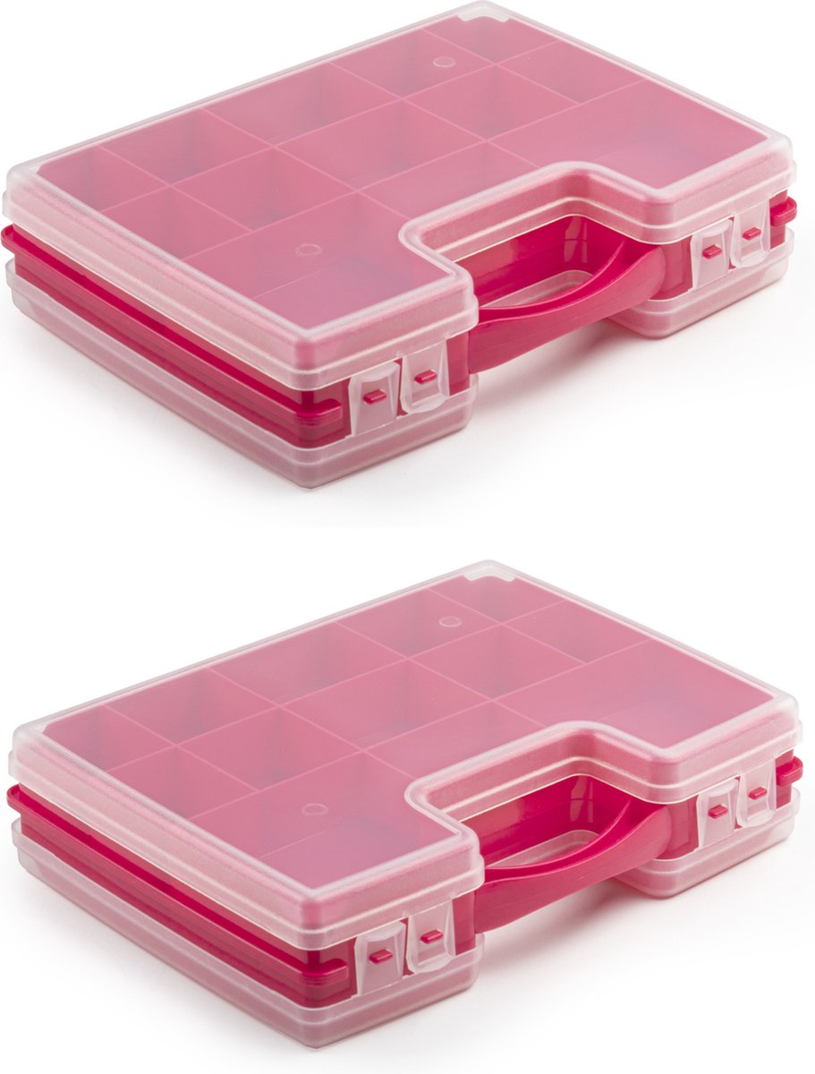 Plasticforte Opbergdoos - 3x - roze - kunststof - 28 x 21 cm - met deksel - opbergbox/sorteerdoos