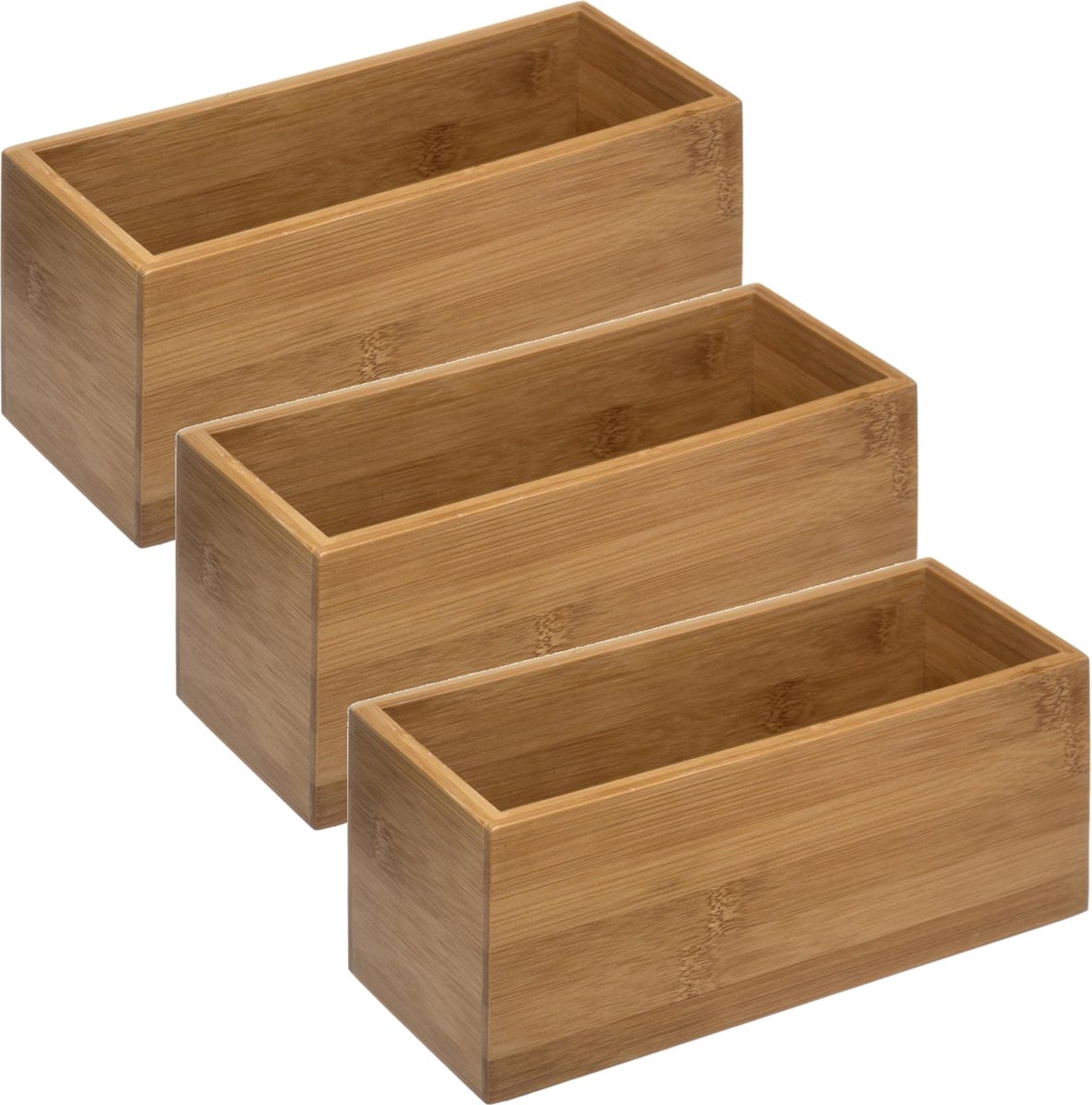 Goedkoopste Set van 3x stuks sieraden/make-up houder/box 23 x 9,5 cm van bamboe hout - Nagellak box - Sieraden box - Make-up box - Organizer