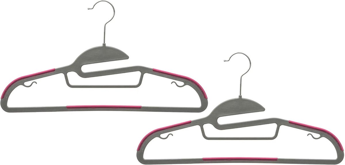 Set van 24x stuks kunststof kledinghangers grijs/roze 41 x 22 cm - Kledingkast hangers/kleerhangers