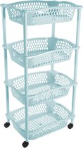 Keuken opberg trolleys/roltafels met 4 manden 86 x 41 cm lichtblauw - Etagewagentje met opbergkratten