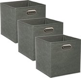 Set van 3x stuks opbergmand/kastmand 29 liter grijsgroen linnen 31 x 31 x 31 cm - Opbergboxen - Vakkenkast manden