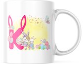 Paas Mok Konijnenoren pasen roos K | Paas cadeau | Pasen | Paasdecoratie | Pasen Decoratie | Grappige Cadeaus | Koffiemok | Koffiebeker | Theemok | Theebeker