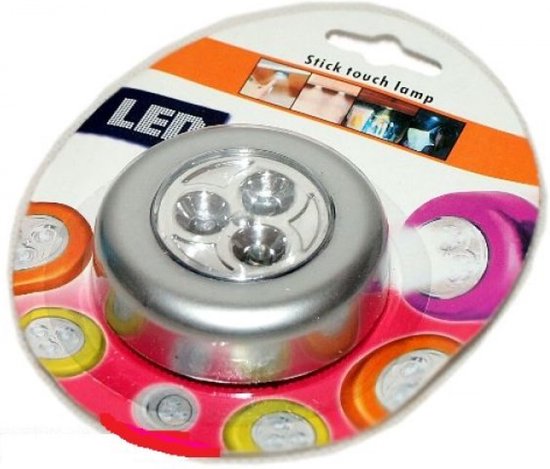 Stijlvolle zelfklevende druklamp met 3 LED's - Zilver - Felle mini spot - Push light - Draadloos