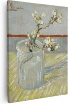 Artaza Canvas Schilderij Bloeiend Amandeltakje in een Glas - Vincent van Gogh - 80x100 - Groot - Kunst - Wanddecoratie Woonkamer