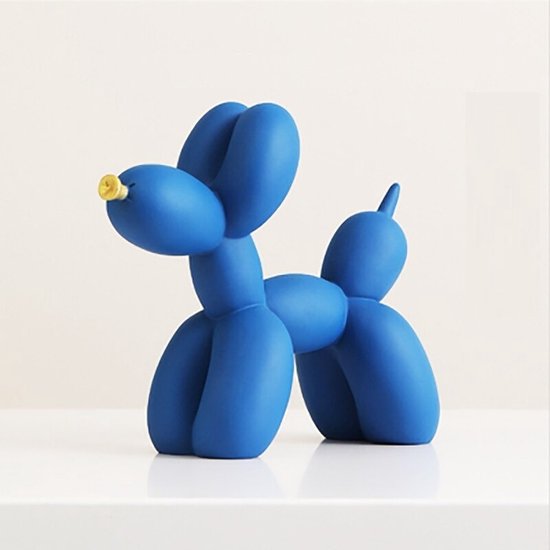 BaykaDecor - Luxe Blauwe Ballonhond met Gouden Neus - Pop Art Jeff Koons Replica Balloon Dog - Cadeau - Kunst - Blauw Mat - 23 cm
