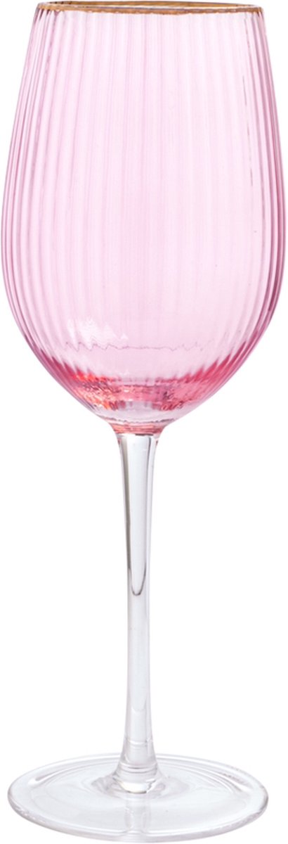 Vikko Décor Handgeblazen Wijnglas - Roze met Gouden Rand - Set van 6
