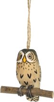 Ornament Uil grijs/bruin hangend, hout 5x6x5cm