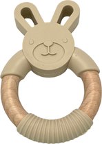 Kidsy - Silicone Konijn Bijtring - BPA Vrij - Trendy Beuken Houten Bijtring - Bijtketting - Nude