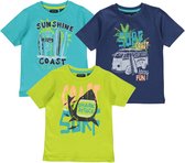 Blue Seven - 3pack - T-shirts - turquoise - lime - donkerblauw - met print - Maat 128