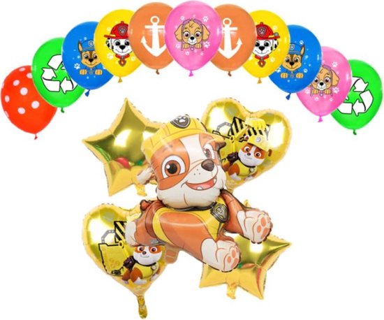 Ballonnen set van 17 - Folieballon - Paw Patrol - Rubble - geel -feestje -verjaardag - thema