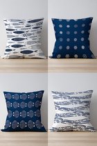 Piece of Trend - Set van 4 - Sierkussen -Inclusief binnenkussen- 4 stuks - dubbelzijdig design - Trendy kleuren - 43 x 43 - BLUEMARINE
