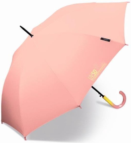 Happy Rain - Parapluie long avec protection UV - Automatique - Rose - Taille Onesize
