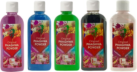Holi Poeder Kleurpoeder Pakket - Festival Kleurenpoeder - Phaghwa Powder - In Spuitfles - 5 Kleuren - Pakket B