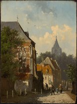 Kunst: Cornelis Springer, Dutch Street Scene, c. 1850–55, Schilderij op canvas, formaat is 60X90 CM