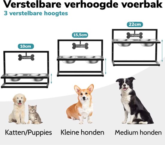 Verhoogde Hondenvoerbak – 3 Hoogtes Verstelbaar – Drinkbak Hond – Eetbak  met Standaard... | bol.com