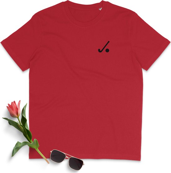 T Shirt Dames - Hockey Logo Opdruk - Korte Mouw - Rood - Maat 3XL