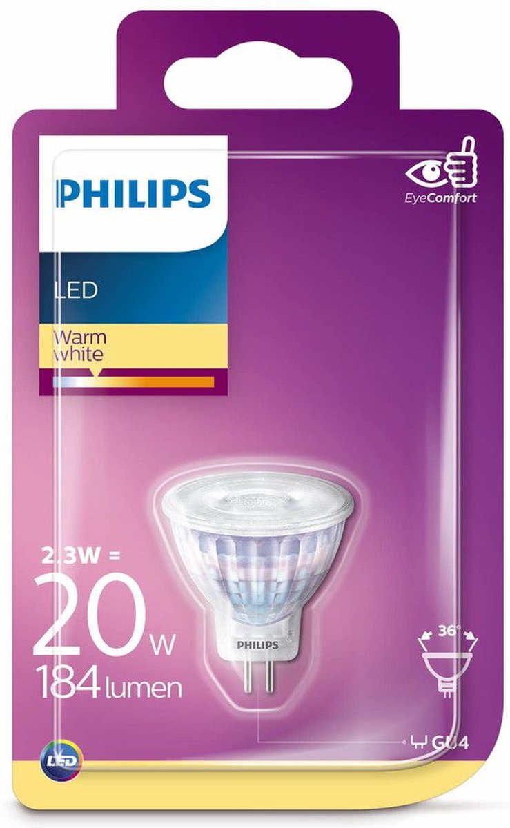 Philips LED lamp GU4 Reflector Spot Lichtbron - wit - 2,3W = 20W - Ø 3,55 cm 1 stuk | bol.com