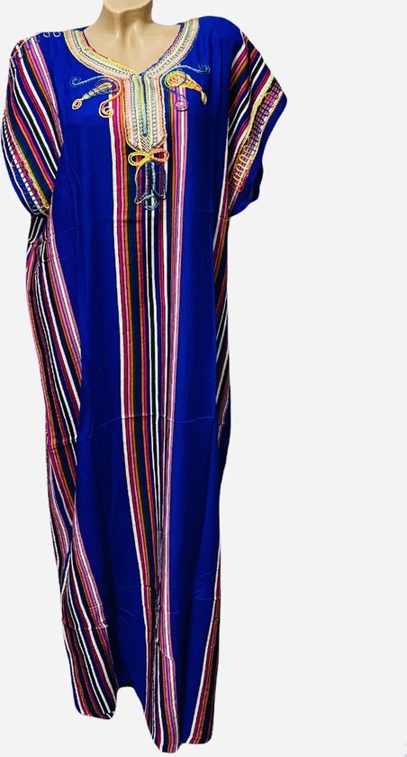 Kaftan jurk lang met borduursel M blauw bol