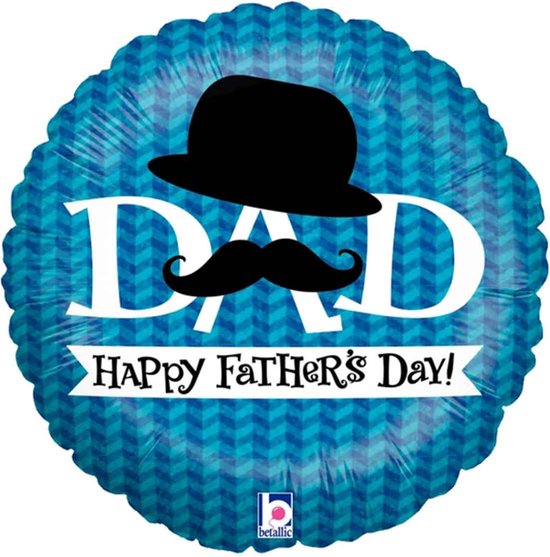 Helium Ballon ‘Dad Happy Father’s day’ Snor Met Hoed - Gevuld met Helium | Boombie© | Verstuurd in sierlijke doos! | Folie Ballon | Vaderdag | Father