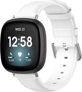 YONO Vacca Leer Bandje geschikt voor Fitbit Versa 3 / Sense - Leren Vervangende Horlogebandje Strap - Wit