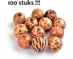 Houten Aziatische kralen met diverse printmotieven, rond 16mm. Verkocht per 100 stuks!!!!