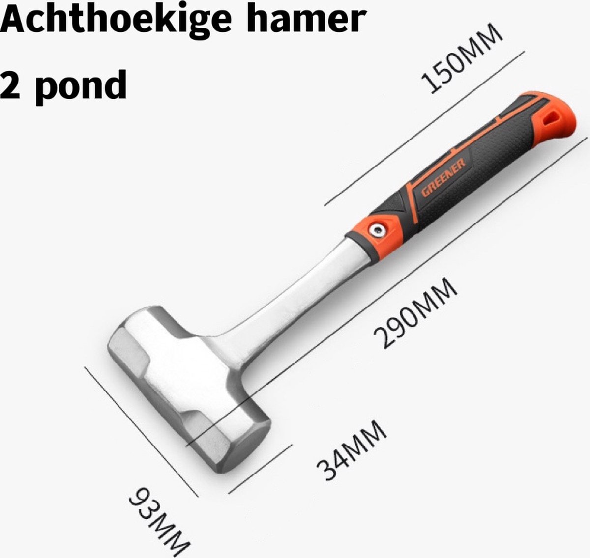 neef vaas Te voet GREENER Achthoekige hamer - Hamer - Koolstofstaal - 2 pond | bol.com