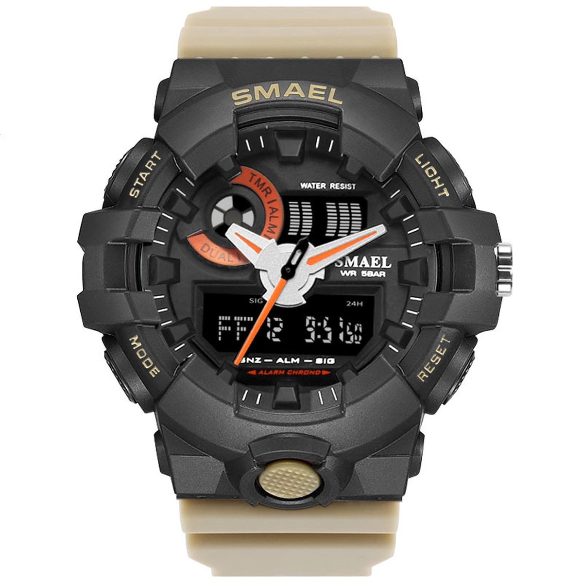 Camouflage Shock Bestendig Heren Horloge Zwart Khaki rubber band | Smael | Waterdicht | Glow in dark | Mud Master | Leger | Grof | Licht | Rubberen band | Timer | Army | Kaki | Eyecatcher | Master| Vaderdag Cadeau | Vaderdag | kado|