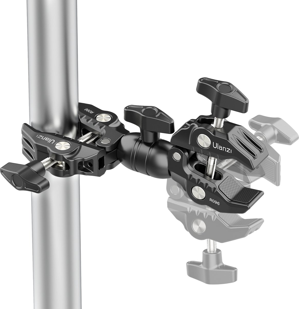 Ulanzi R096 Dubbele Super Clamp buisklem - Statiefklem - tot 5,8cm dikte - 360° - Zwart