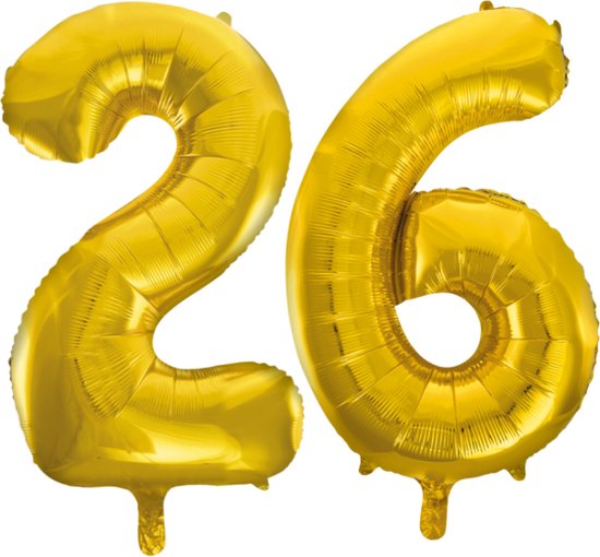 Folieballon 26 jaar Goud 66cm