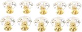 10 Stuks Meubel Knoppen – Handvat voor Lade & Kast – Kristal met Goud – 2.4*2.3 cm