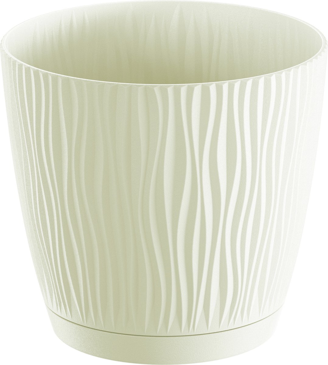 Prosperplast Plantenpot Waves - kunststof - creme wit - D19xH18cm - binnen/buiten - bloempot met opvangschaal