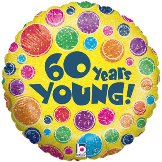 Helium Ballon Versturen Verjaardag ’60’ Jaar Jong - Gevuld met Helium | Boombie© | Verstuurd in sierlijke doos! | Folie Ballon | Verjaardag | 60 jaar