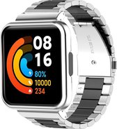Stalen Smartwatch bandje - Geschikt voor Redmi Watch 2 Lite stalen band - zilver/zwart - Strap-it Horlogeband / Polsband / Armband