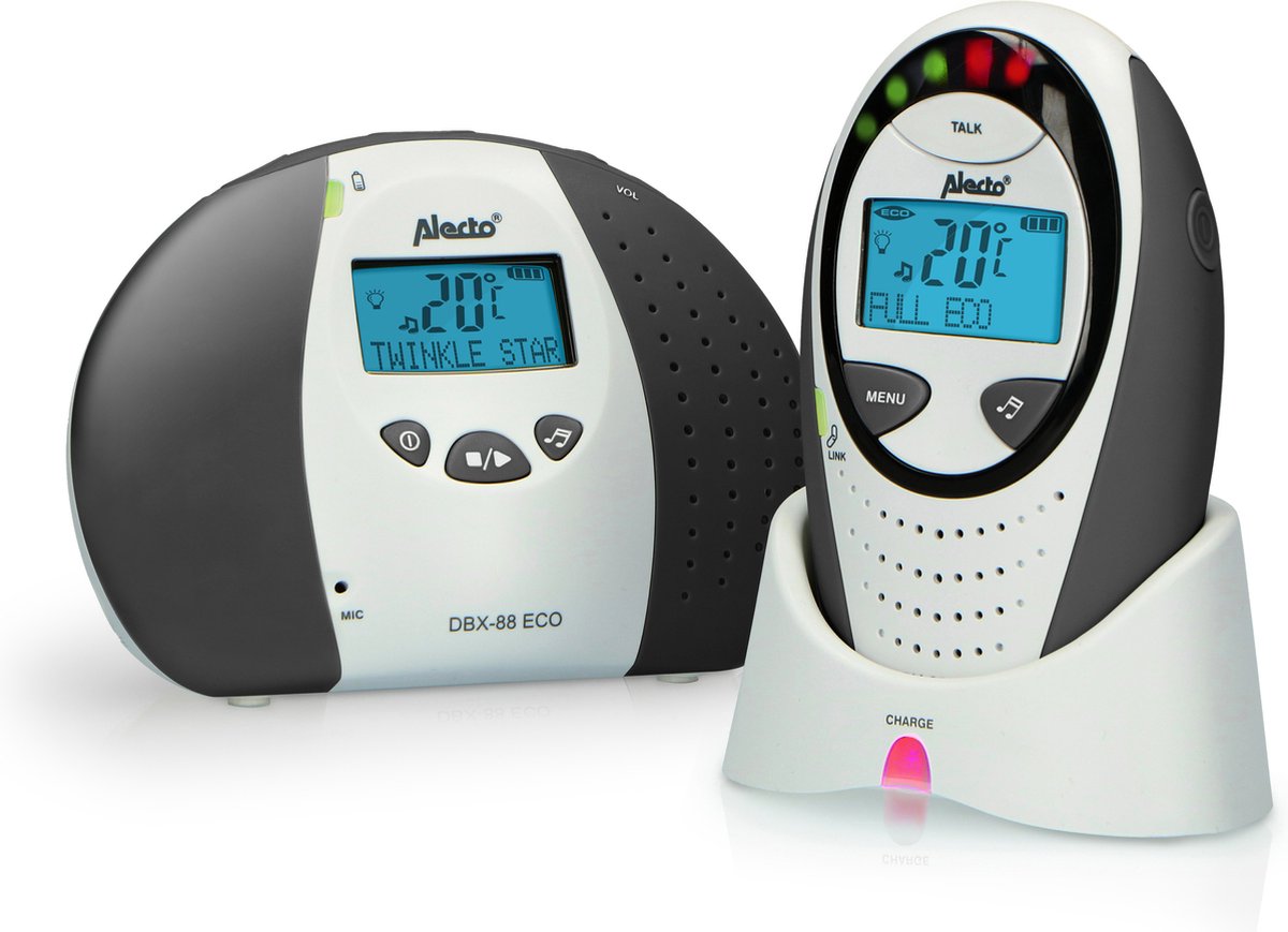 Alecto DBX-88 LIMITED - Full Eco DECT babyfoon met display - Wit/Antraciet