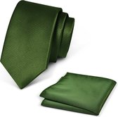 Premium Ties - Luxe Stropdas Heren + Pochet - Set - Polyester - Groen - Incl. Luxe Gift Box!