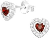 Joy|S - Zilveren hartje oorbellen - rood - zirkonia - 7 x 6.5 mm - kinderoorbellen