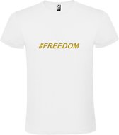 Wit  T shirt met  print van "# FREEDOM " print Goud size M