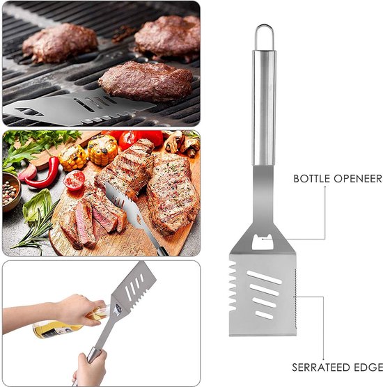 Laroux Barbecuegerei Set, Grillbestek-Set, Grillaccessoires, 10-Delige Roestvrij Stalen Barbecue Benodigdheden, Inclusief Barbecue Schort, Vleestang, Spatel, BBQ Gereedschapsset, Barbecue Accessoires