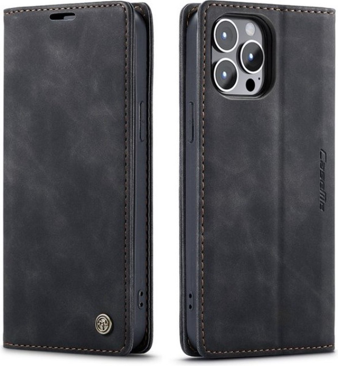 Geschikt voor Apple iPhone 13 Pro Max - CaseMe hoesje met pasjeshouder - Bookcase - ZWART