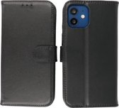 iPhone 12 Mini Hoesje - Echt Lederen Wallet Case Telefoonhoesje - Zwart