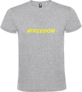 Grijs T shirt met print van "BORN TO BE FREE " print Neon Geel size XXXL
