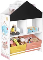 SONGMICS kinderkamerplank, speelgoedorganizer, speelgoedplank met schoolbord, multifunctionele opbergdozen, plank, voor kinderkamers, speelkamers, wit, zwart, oranje en geel GKR320