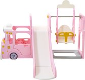 YJZQ 4-in-1 bus speelhuis voor kinderen - houten speelhuis glijbaan en schommel & klimcombinatie voor indoor speeltoren - inclusief basketbalring en basketbal - geschikt voor baby'