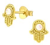 Joie|S - Boucles d'oreilles hamsa en argent - 6 x 8 mm - opale - plaqué or 14 carats