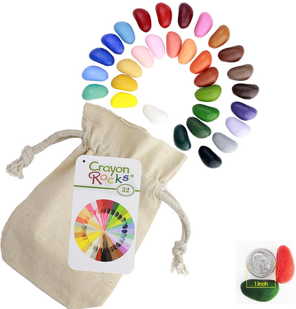 Crayon Rocks - 32 kleuren waskrijtjes in een katoenen zakje