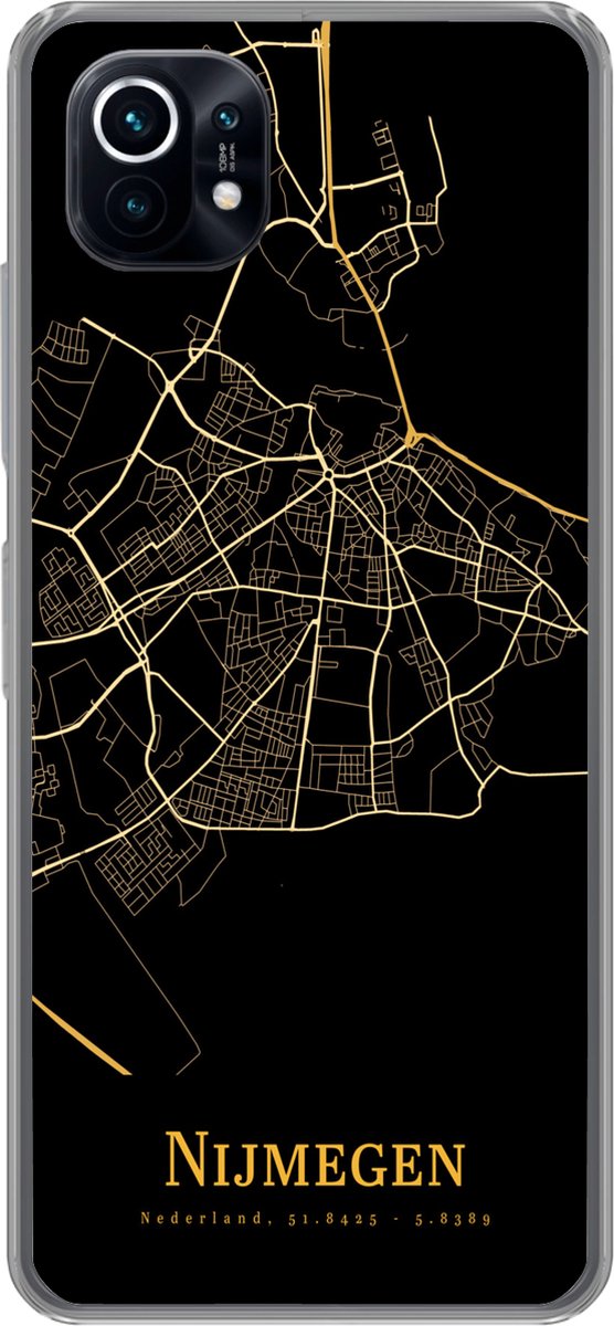 Telefoonhoesje Geschikt voor Xiaomi Mi 11 hoesje - Nijmegen - Kaart - Goud - Zwart - Siliconen Telefoonhoesje Telefoonhoesje