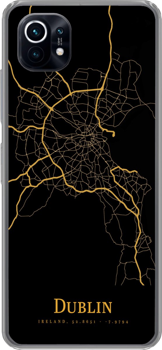 Telefoonhoesje Geschikt voor Xiaomi Mi 11 hoesje - Dublin - Kaart - Goud - Siliconen Telefoonhoesje Telefoonhoesje