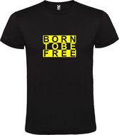 Zwart  T shirt met  print van "BORN TO BE FREE " print Neon Geel size S